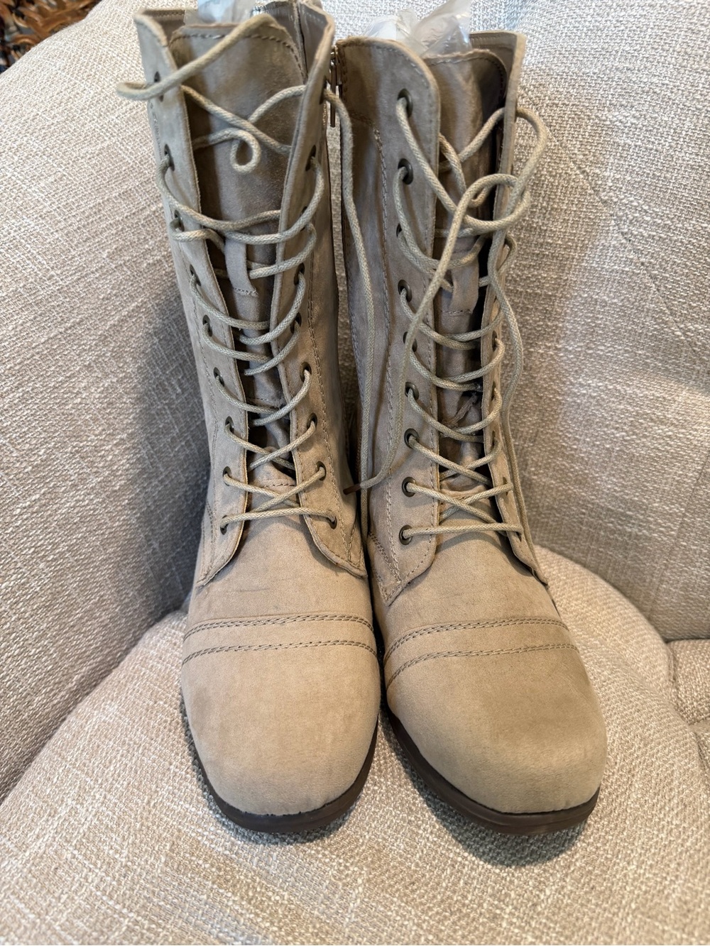 Forever 21 Taupe Lace-Up Suede Combat Boots